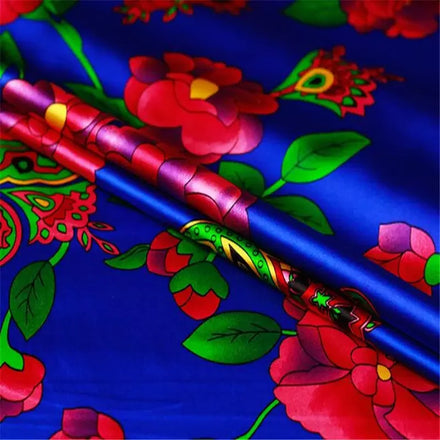 Bright Color Popular Paisley Digital Printing Silk Stretch Satin Fabric with Big Flower for Women Evening Dress