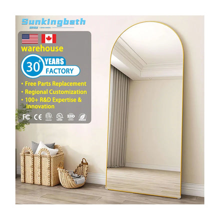 Salon Wall Large Arch Shape Gold Metal Stand Framed Long Home Decor Stand Mirrors with Frame for Decorative Mirrors Living Room