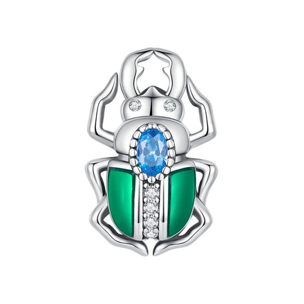 Factory 925 Sterling Silver Green Beetle Beads Animal Charms for Women Fit Bracelet DIY Necklace Jewelry Making Gift SCC2432