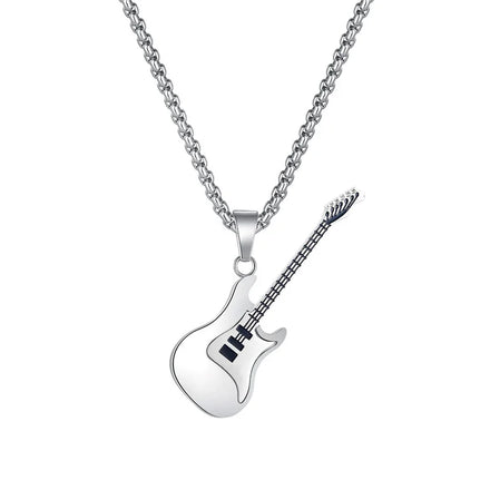 Men's Stainless Steel Electric Guitar Bass Pendant Necklace with 3mm 4mm Chains for Gift or Party
