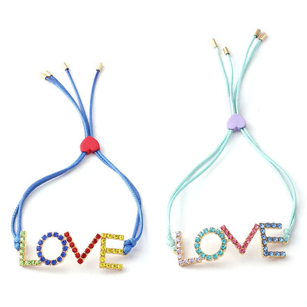 2024 Spring Summer New Fashion Brass Blue Wax Rope Bracelet Colored Crystal Beaded LOVE Big Words Adjustable Gift 18K Gold