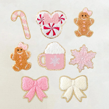 Low MOQ Custom Christmas Snow Bow Garment Accessories Iron on Chenille Patch