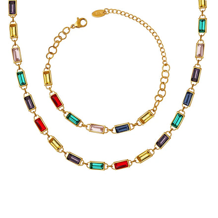 French Vintage Stainless Steel Necklace Pendant Set with Zircon and Rhinestone Gold Plated for Wedding Party Engagement