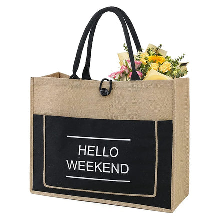 Custom Beach Tote Bag with logo Canvas Jute Gift Bags Eco Reusable Grocery Bag for Men and Women