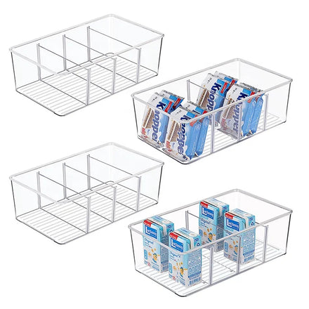 Food Grade Plastic Four Compartment Organizer Box Collection Kitchen Refrigerator Storage Box Organizer