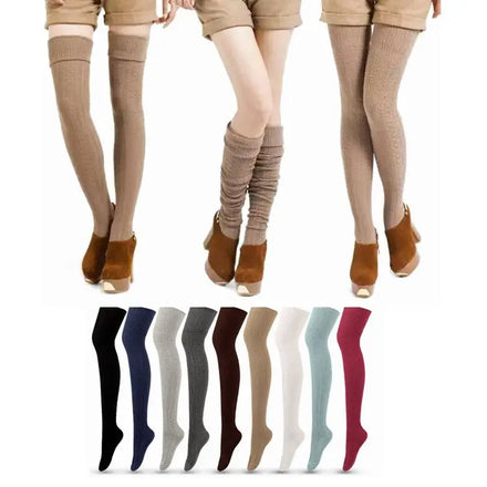 Extra Long Slouch Socks for Women Stockings Solid Cable Knit Knee High Socks White Thigh High Sweater Socks