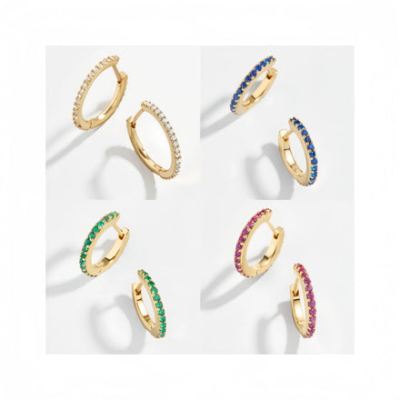 Hot Selling Stylish Color Zircon Women 18k Real Gold Geometric Buckle Huggie Earrings Jewelry Round Diamond Hoop Earring