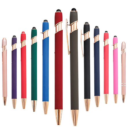 Hot Sale Rubber Matt Rose Metal Promotion Advertising Gift 2 in 1 Ball Pen Stylus Screen Ballpoint Pen With Custom Logo