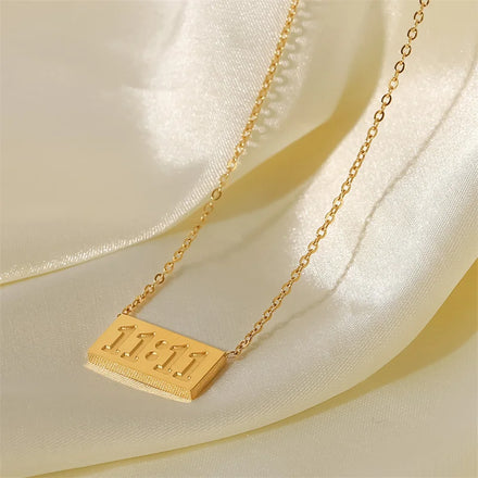 18K Gold 1111 Digital Brand Pendant Stainless Steel Necklace INS Wind Niche Design Titanium Steel Necklace Women's Choker
