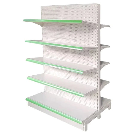Customizable Double-Sided Gondola Shelving Factory Direct Metallic Supermarket Rack for Groceries Various Sizes Colors Available