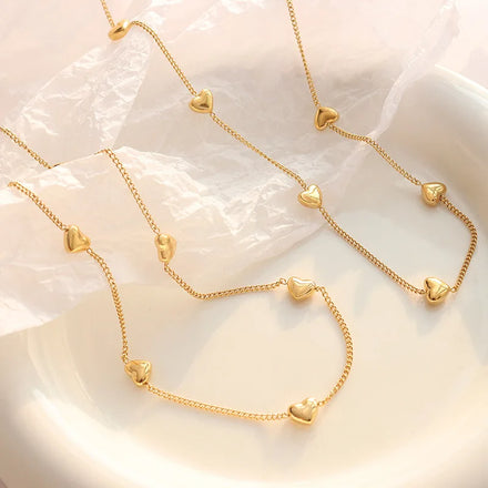 Heart Station Necklace and Bracelet Waterproof Stainless Steel Tarnish Free Fashion Jewelry Set