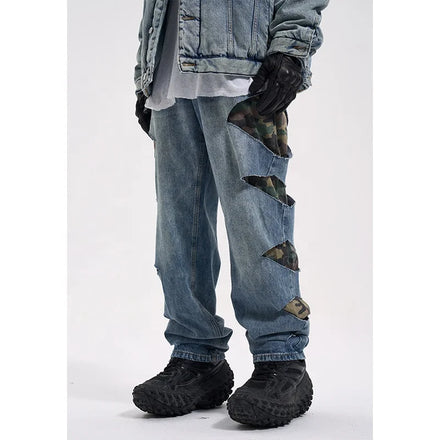 OEM FOG Private Blue Fashion Brand Drop Shipping Stock Ripped Patch Jeans Men