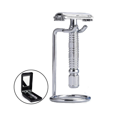 Men's Butterfly Classic Manual Traditional Twin Blade Stainless Steel Platinum Safety Razor Face Shaving