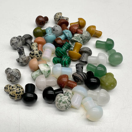 20mm Natural Crystal Eco-Friendly Carved Engraved Mushroom Sculpture Miniature Craft Micro Landscape Display Decor Gift