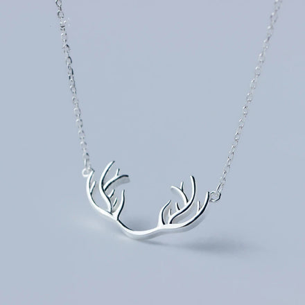 S925 Sterling Silver Christmas Custom Necklace Deer Horn Pendants Choker Necklace Fashion Jewelry Necklaces for Women Gift