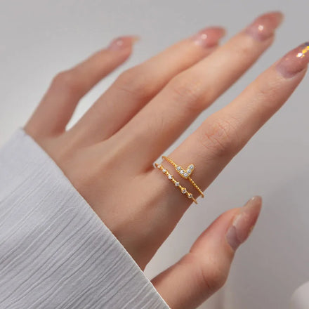 Fashion New Trendy Rings 925 Sterling Silver Zircon Double Layer Heart Engagement Rings for Women Wholesale