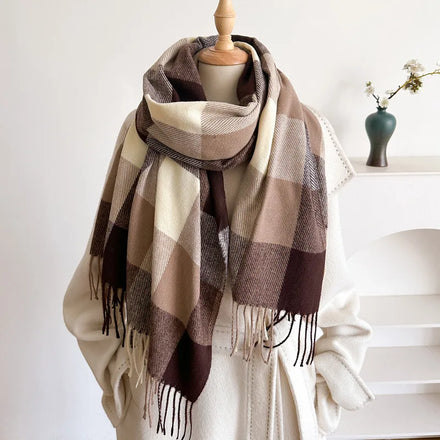 Women Long Plaid Blanket Chunky Oversized Winter Fall Warm Scarf Big Tartan Cashmere Scarves Wrap Shawl