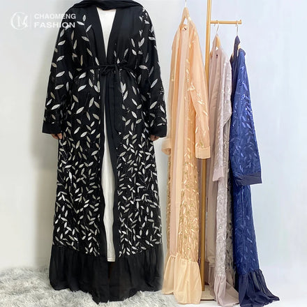 Moroccan Fashion Chiffon Abaya Embroidered with Shiny Sequins for Muslim Women Ramadan 1711#