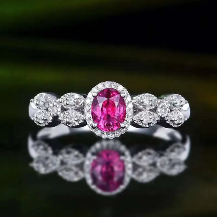 SGARIT Jewelry Gemstone Engagement Ring With GRC Certificate 18K White Gold 0.51CT Natural Padparadscha Sapphire Ring for Women