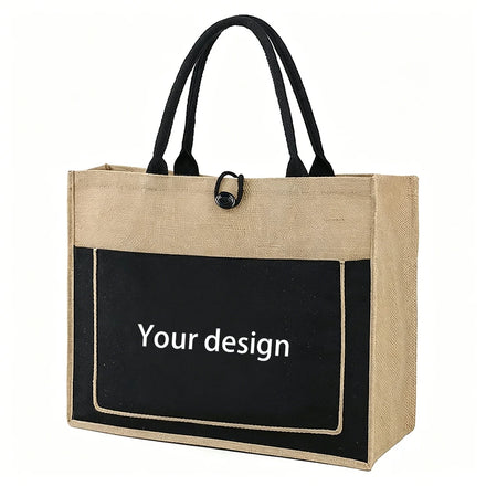 Custom Reusable Shopping Tote Bags Burlap Tote Bags Oversize Canvas Jute Gift Beach Bag for Men and Women