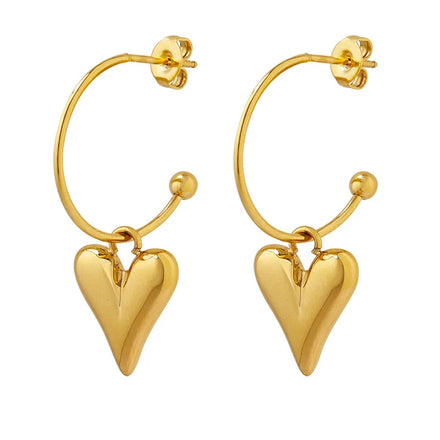 2025 Trendy 18K PVD Real Gold Plated Heart Drop Earrings Water Resistant 316L Stainless Steel Unisex Low MOQ Fashion Jewelry