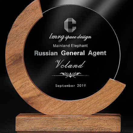 ADL Personalized Wood Round Trophy Award Customized High Quality Gold Award Crystal Cup Trophy Crystal and Wooden Plaque Award