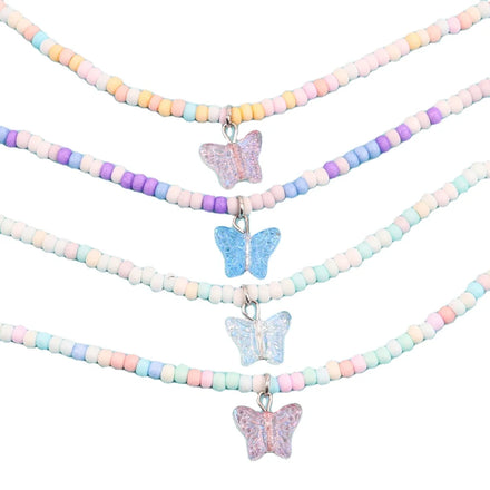 Fashion Popular Rice Grain Beads Laser Glitter Butterfly Pendant Necklaces 1 Piece Acrylic Round Crystal Beads Colorful / FS