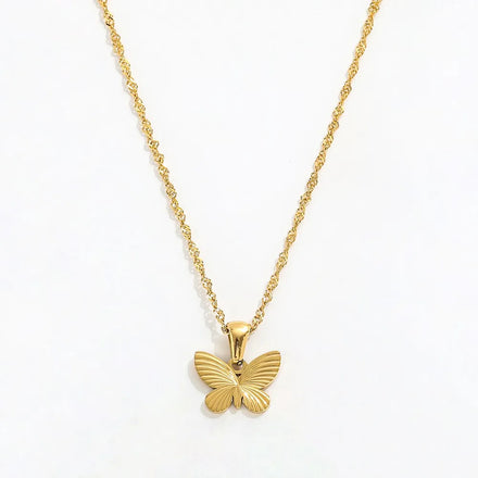 Fenny 18K Gold Plated Waterproof Permanent Vivid Hollow Butterfly Pendant Necklace for Women Stainless Steel Jewelry Wholesale