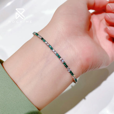 Rochime Green and White Gemstone Tennis Bracelet 925 Sterling Silver Rhodium Plated 5a Zircon Jewelry for Women