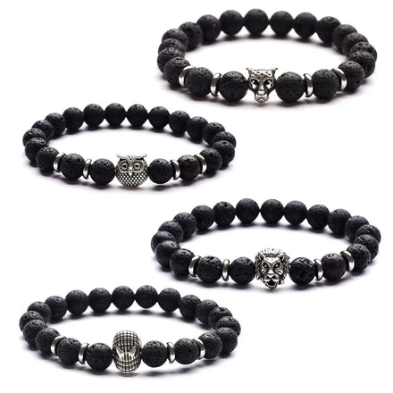 Gold Lion Head Men Bracelet Matte Volcano Lava Stone Bracelet for Women Men Fashion Bracelet Jewelry Animal