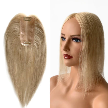 Lace Front Silk Base Closure European Remy Human Hair Straight Mono Topper for Women Short Blonde Hair