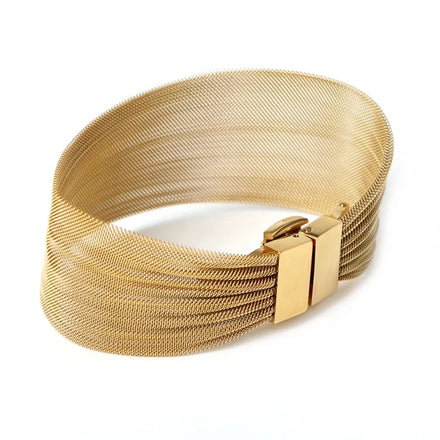 New Arrival Europe and American Stainless Steel Wire Woven Mesh Jewelry Gold Plated India Jewelry Wide Mesh Bracelet for Girls