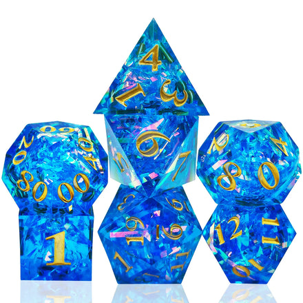 Resin DND Multi-Faced Color Striped Blue Dice RPG Role-Playing Tabletop Game Dice COC Resin Right-Angle Transparent Dice