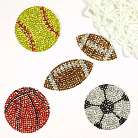 Retro Basketball Football Diamond Motif Sticker Iron-on Creative Hat Jersey Ball Applique Hot Fix CZ Crystal Rhinestone Patch