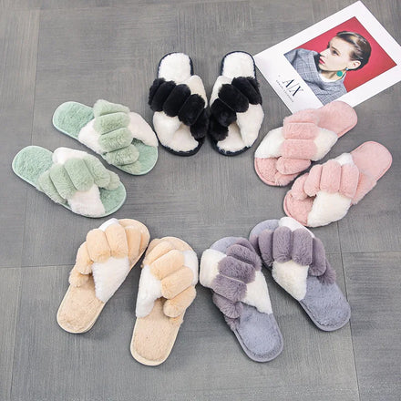 New Fashion Plush Slipper Female Home Warm Cotton Slipper Leisure Woolly slippers Manufacturers Wholesale Direct Supply