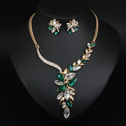 Qushine Popular Gold Leaf Pendants Bridal Necklaces Earrings Sets for Wedding Party Engagement Banquets; Dress Accessories