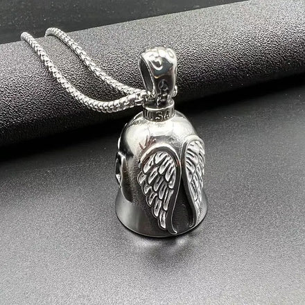 Motorcycle Bell Angel Wings Bell Pendant Riding Good Luck Keychain Necklace Accessories Biker Rock Gift