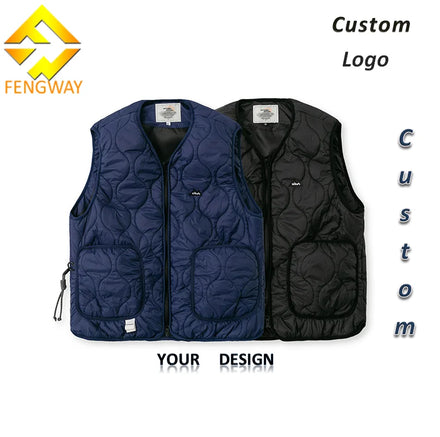 Fengway Custom Waterproof Breathable Casual Mens Puffer Vest Coat Vintage Collarless Pockets Winter Warm Sleeveless