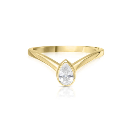 New Arrivals 18K Gold Plated 925 Sterling Silver Tear Drop Shaped Diamond Single Gemstone CZ Ring for Women