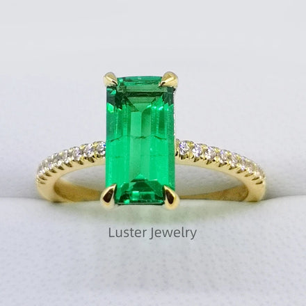Luster Jewellery 925 Sterling Silver Moissanite Emerald Cut Engagement Wedding Gemstone Ring for Women