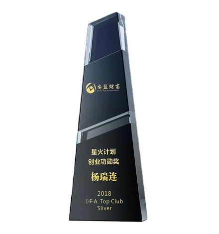 Customized Black Crystal Glass Trophy High-Grade Corporate Awards Medal and Plaques for Insurance Welcome Gifts