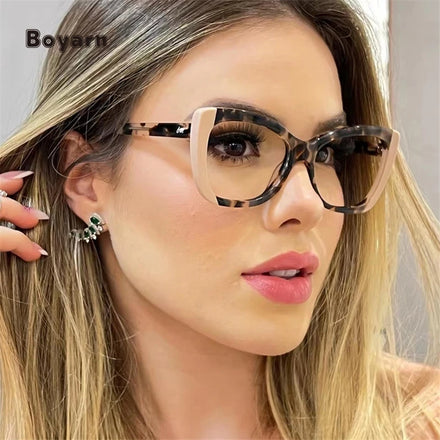 Boyarn Sexy Cat Eye Thick Glasses Frames Women Blue Light Blocking Optical Frames Vintage TR90 Anti Blue Ray Computer Eyewear