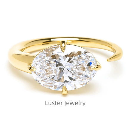 Luster Jewellery Oval Moissanite Open Ring 925 Sterling Silver 14k Gold Ring for Women