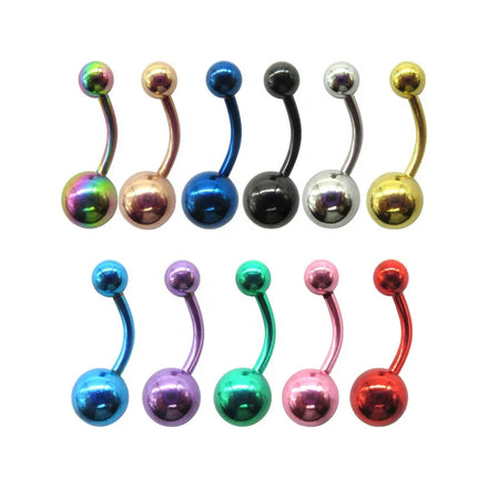 Simple Design Surgical Steel Colorful Plated Navel Ring Piercing Jewelry for Women 14g Curved Barbell Ball Belly Rings