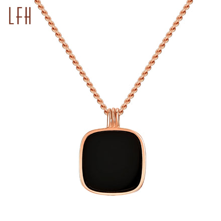 Black Geometric square 18k Real Gold Necklace Women's Light Luxury Niche Design Clavicle Real Gold Chains 2022 New Ins Hip Hop