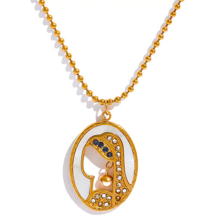 JINYOU 1539 Fashion Portrait Stainless Steel Pendant Chain Character Necklace Natural Shell Zircon High Quality Stylish Jewelry