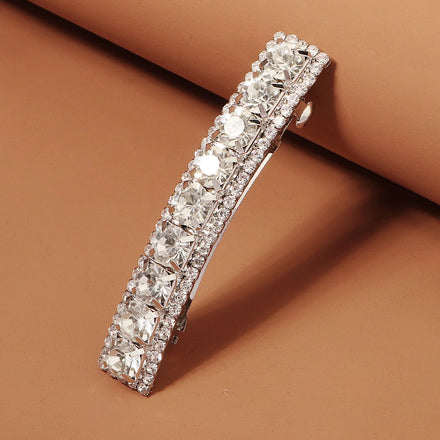 Miallo Full Rhinestone Shine Hair Clip for Girl Fashion Alloy Flat Clip Spring Diamond Hairpin Hair Claw Chain Clip
