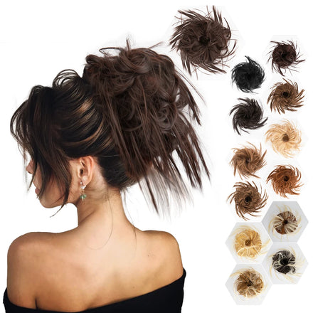 AliLeader Tousled Updo Messy Bun Hairpiece Hair Extension Ponytails Elastic Rubber Band Synthetic Hair Scrunchies for Women