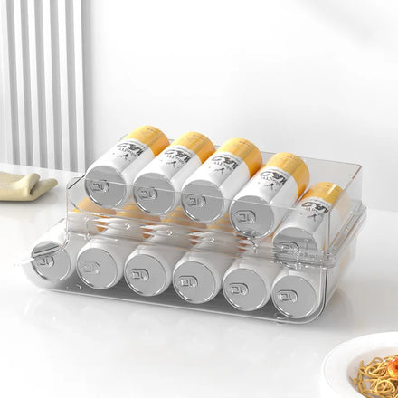 Transparent PET Rectangle 2-Tier Stackable Multifunction Can Organizer Refrigerator Beverage Storage Rack Fridge Holder