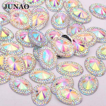 JUNAO 10*14mm 13*18mm 18*25mm Oval Resin Stones Resin Diamonds Flatback Wholesale Crafts Crystals for DIY